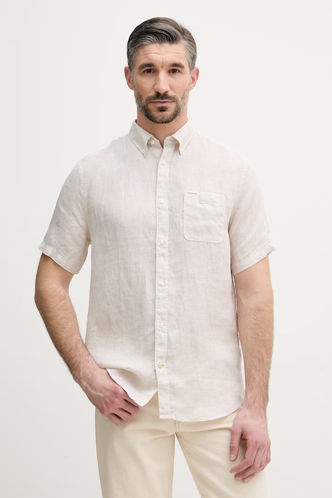Barbour koszula męska lniana Linton beżowa w kratkę MSH5735