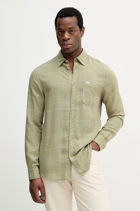 Barbour koszula z dodatkiem lnu Citywell męska kolor zielony regular z kołnierzykiem klasycznym MSH5741