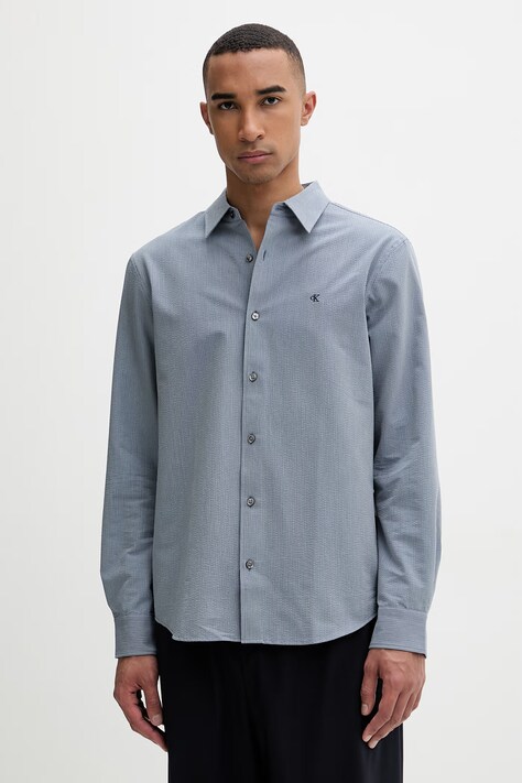 Calvin Klein camicia da uomo con cotone blu navy a righe LV04LF110G