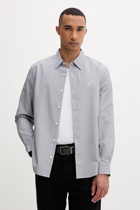 Calvin Klein koszula męska z bawełną czarna w paski LV04LF110G