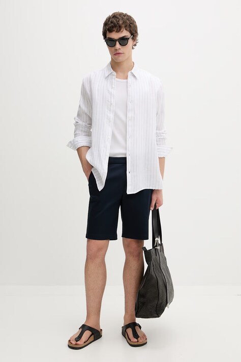 Calvin Klein koszula męska lniana biała w paski LV04LF117G