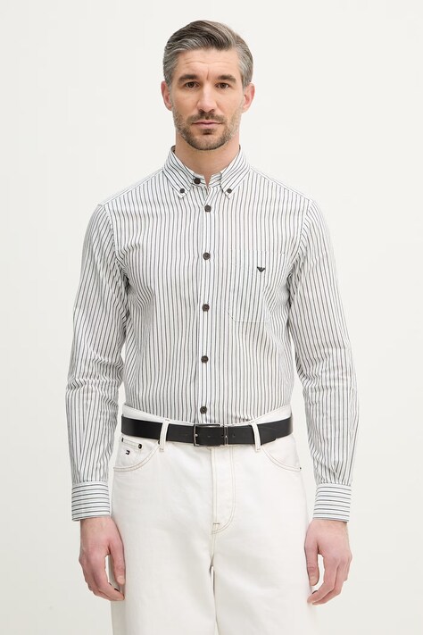 Emporio Armani koszula bawełniana męska kolor niebieski regular z kołnierzykiem button-down EM005429 AF24535