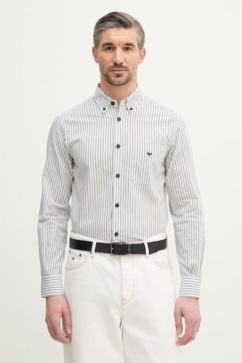 Emporio Armani koszula bawełniana męska kolor niebieski regular z kołnierzykiem button-down EM005429 AF24535