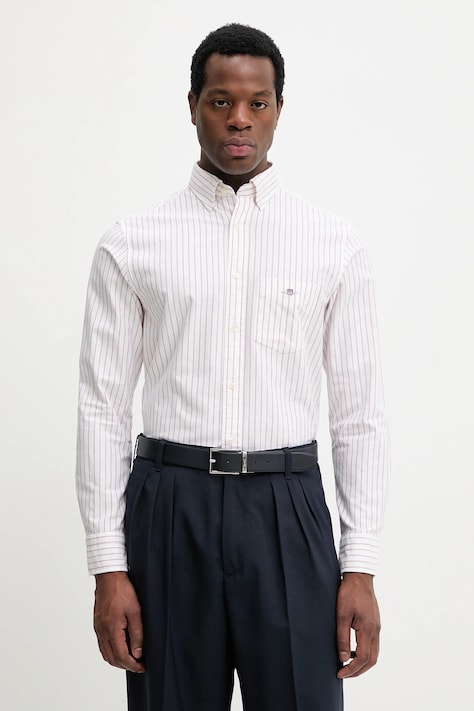Gant koszula bawełniana męska kolor biały regular z kołnierzykiem button-down 3261007