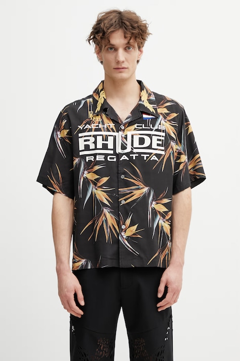 RHUDE Regatta Club Hawaiian koszula męska czarna z nadrukiem