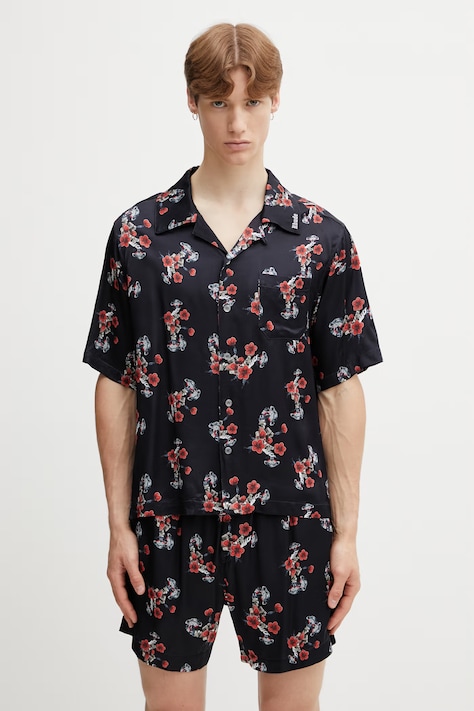 RHUDE Turbo Floral πουκάμισο ανδρικό με βισκόζη μαύρο RHSS26SR04358