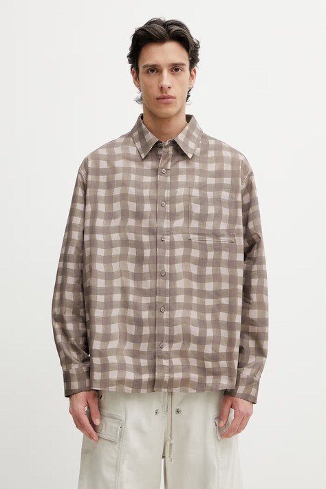 Axel Arigato Distort Gingham Shirt koszula bawełniana męska brązowa w kratkę A3876003