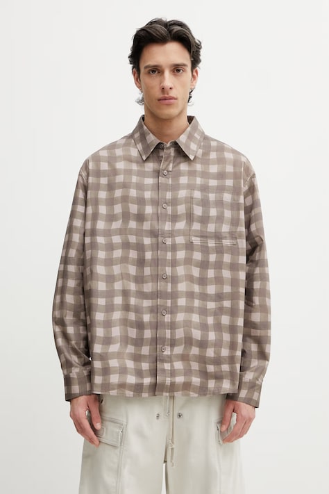 Axel Arigato Distort Gingham Shirt koszula bawełniana męska brązowa w kratkę A3876003