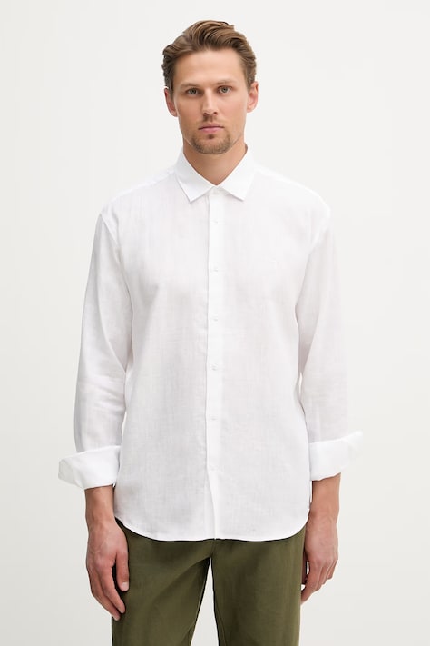 Trussardi koszula męska lniana biała gładka 5025N000032N