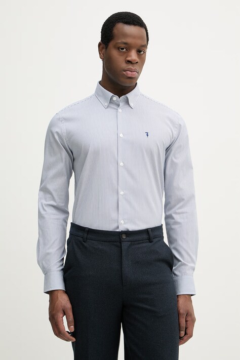 Trussardi koszula bawełniana męska kolor niebieski regular z kołnierzykiem button-down 5029N000036N