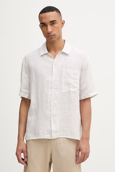Trussardi koszula męska lniana beżowa w prążki 5031N000038N