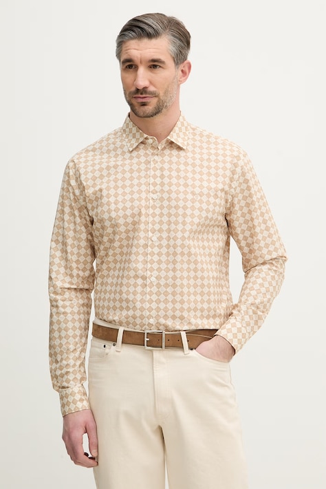 Trussardi koszula bawełniana męska kolor beżowy regular z kołnierzykiem klasycznym 5039N000046N