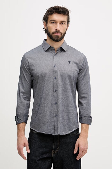 Trussardi koszula męska z bawełną granatowa gładka 58008000021N