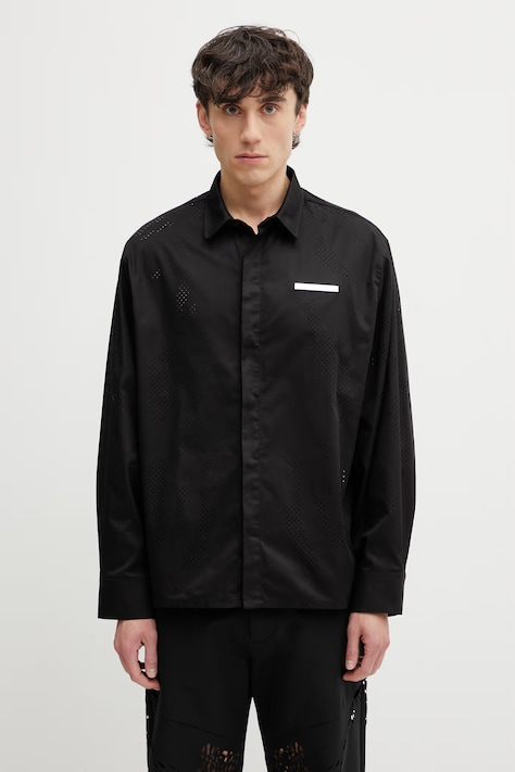 HELIOT EMIL koszula z bawełną męska czarna gładka SS26_M_05_076_BLK01