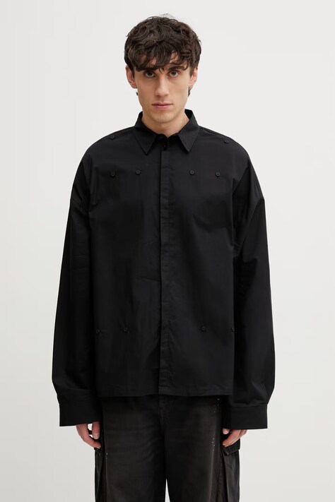 HELIOT EMIL koszula bawełniana męska czarna gładka SS26_M_05_078_BLK01