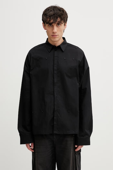 HELIOT EMIL koszula bawełniana męska czarna gładka SS26_M_05_078_BLK01