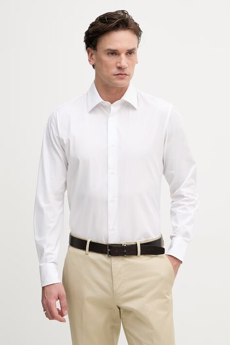 Sisley koszula męska bawełniana biała gładka 51C3SQ05B