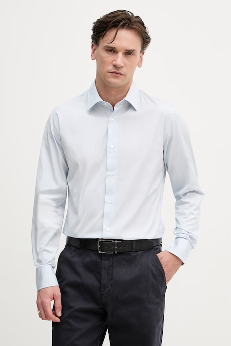 Sisley koszula męska bawełniana niebieska gładka 51C3SQ05B