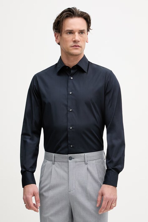 Sisley koszula męska bawełniana granatowa gładka 51C3SQ05B