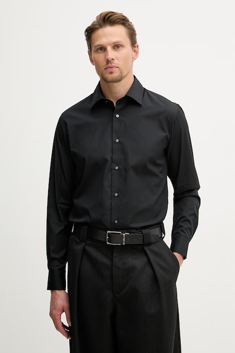 Sisley koszula męska bawełniana czarna gładka 51C3SQ05B