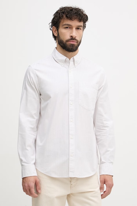 Calvin Klein Jeans koszula męska bawełniana z elastanem beżowa w paski LV04RF100G