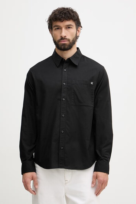 Calvin Klein Jeans srajca moška z bombažem črna enobarvna LV04RF113G