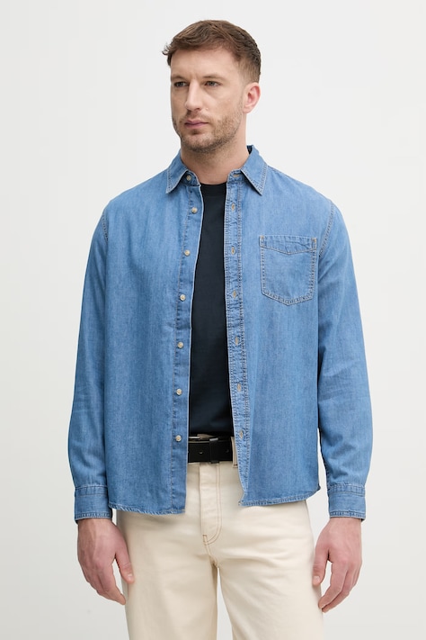 United Colors of Benetton koszula męska jeansowa niebieska z efektem sprania 5YETUQ06J