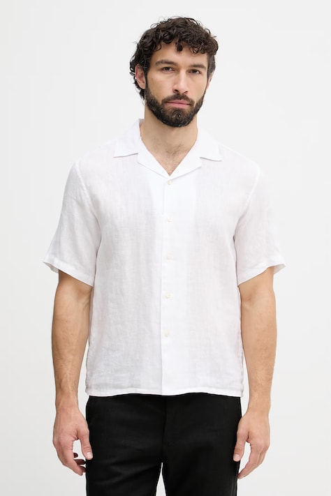 United Colors of Benetton košulja za muškarce od lana bijela bez uzorka 5BKUUQ06S