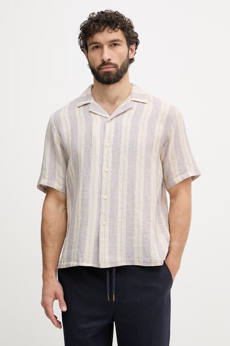 United Colors of Benetton Πουκάμισο ανδρικό λινό μωβ απλό 5BKUUQ06S