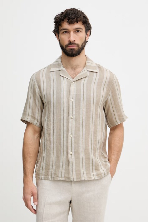 United Colors of Benetton košulja za muškarce od lana zelena bez uzorka 5BKUUQ06S