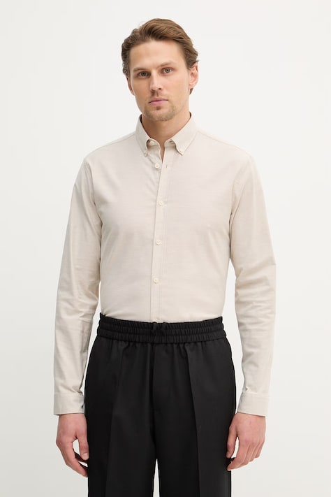 Lindbergh koszula męska kolor beżowy regular z kołnierzykiem button-down 30.203174B