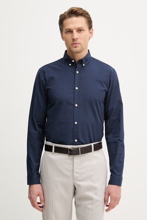 Lindbergh koszula męska kolor granatowy regular z kołnierzykiem button-down 30.203174B