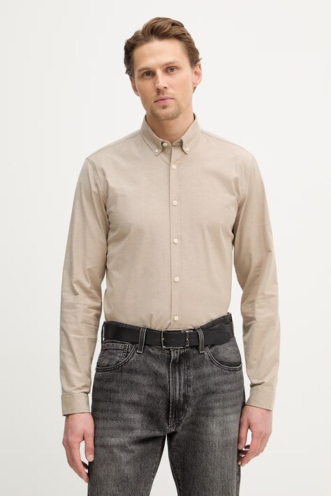 Lindbergh koszula męska kolor beżowy regular z kołnierzykiem button-down 30.203174B