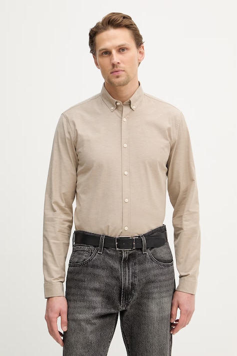 Lindbergh koszula męska kolor beżowy regular z kołnierzykiem button-down 30.203174B