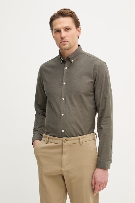 Lindbergh koszula męska kolor zielony regular z kołnierzykiem button-down 30.203174B