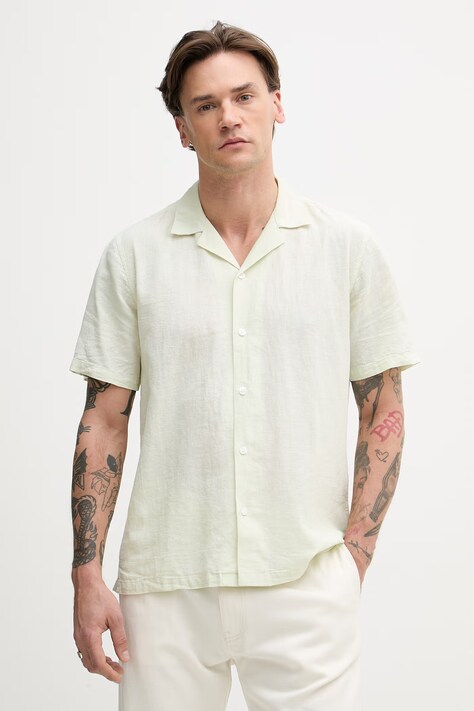 Lindbergh koszula z dodatkiem lnu męska kolor turkusowy regular 30.203319