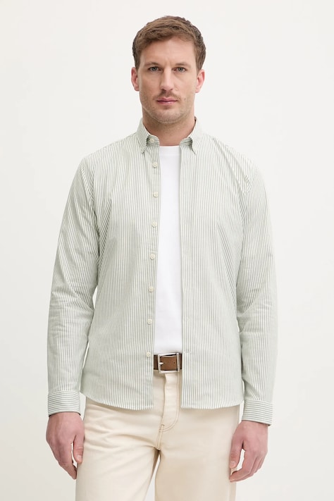 Lindbergh koszula męska kolor zielony regular z kołnierzykiem button-down 30.203536