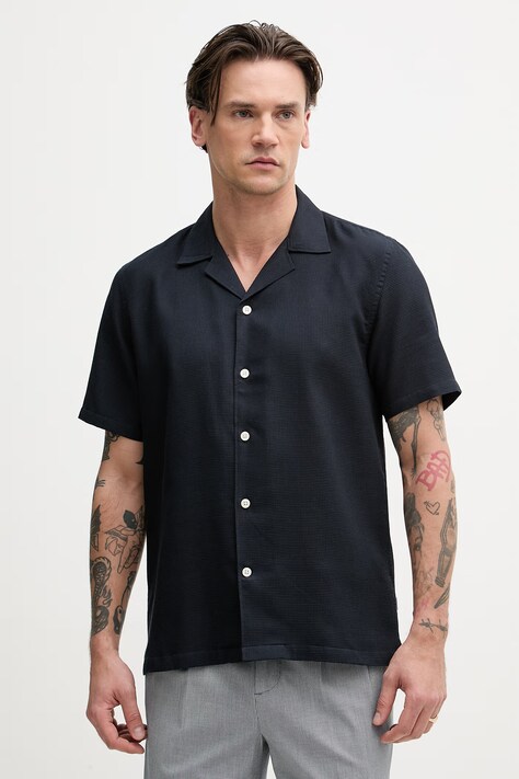 Lindbergh koszula męska bawełniana granatowa gładka 30.203857