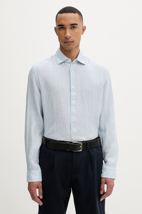 Marc O'Polo koszula męska z lnem niebieska w kratkę 5000012783