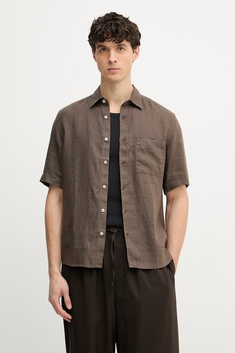 Marc O'Polo koszula męska lniana brązowa gładka 5000012798