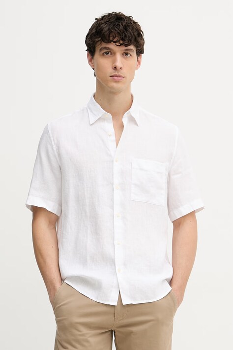 Marc O'Polo koszula męska lniana biała gładka 5000012803