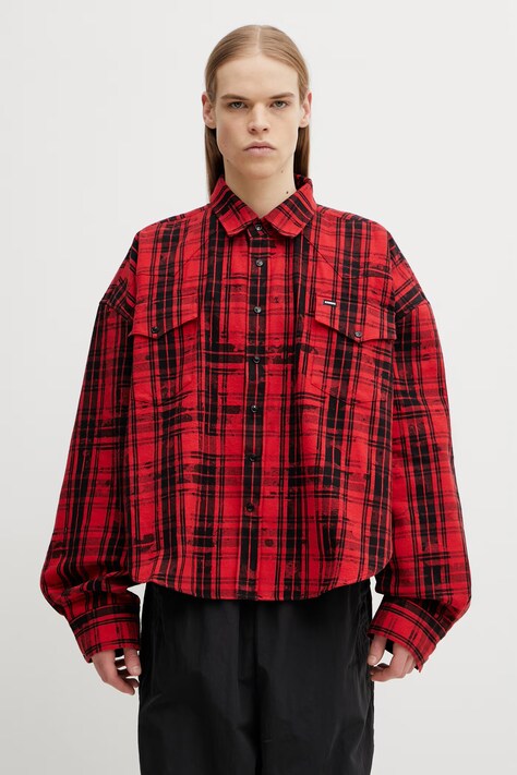 VETEMENTS koszula Cowboy Flannel męska kolor czerwony relaxed z kołnierzykiem klasycznym ME76FS055RB