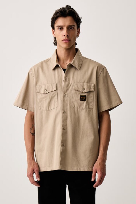 Levi's koszula męska bawełniana SS WORKER - WW x WORKWEAR beżowa w kratkę 003O1