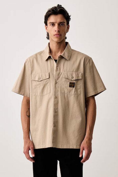 Levi's košeľa pánska bavlnená SS WORKER - WW x WORKWEAR béžová s kockovaným vzorom 003O1