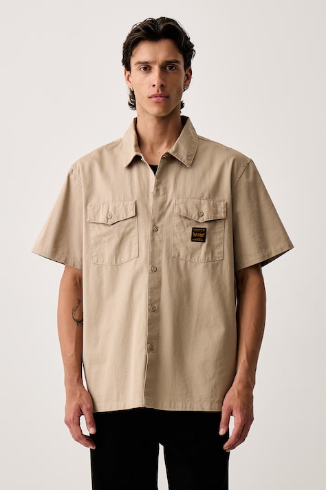 Levi's Košeľa pánska bavlnená SS WORKER - WW x WORKWEAR béžová s kockovaným vzorom 003O1