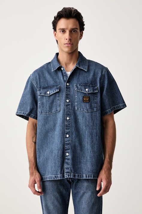 Levi's koszula męska bawełniana SS WORKER - WW x WORKWEAR niebieska w kratkę 003O1