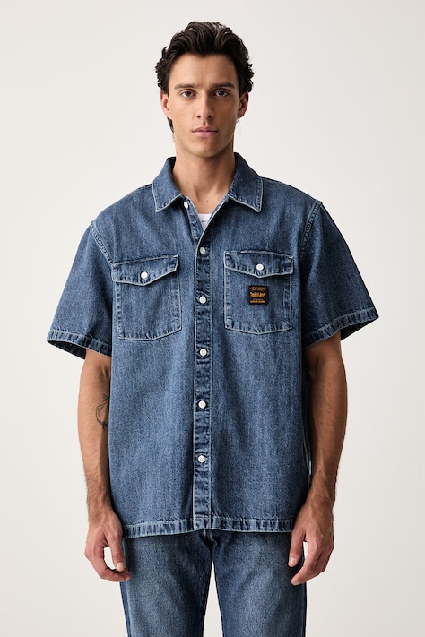 Levi's košeľa pánska bavlnená SS WORKER - WW x WORKWEAR modrá s kockovaným vzorom 003O1