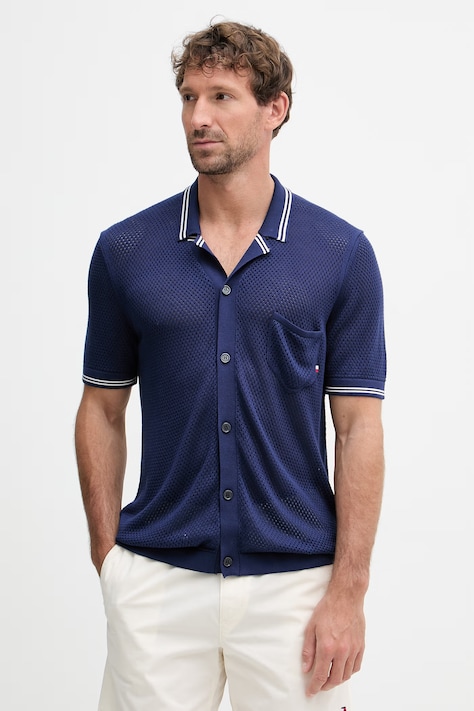 Tommy Hilfiger srajca moška viskozna SUMMER mornarsko modra enobarvna UM0UM03824
