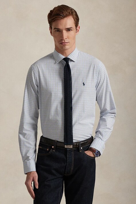 Polo Ralph Lauren koszula męska kolor biały slim z kołnierzykiem włoskim 710968938