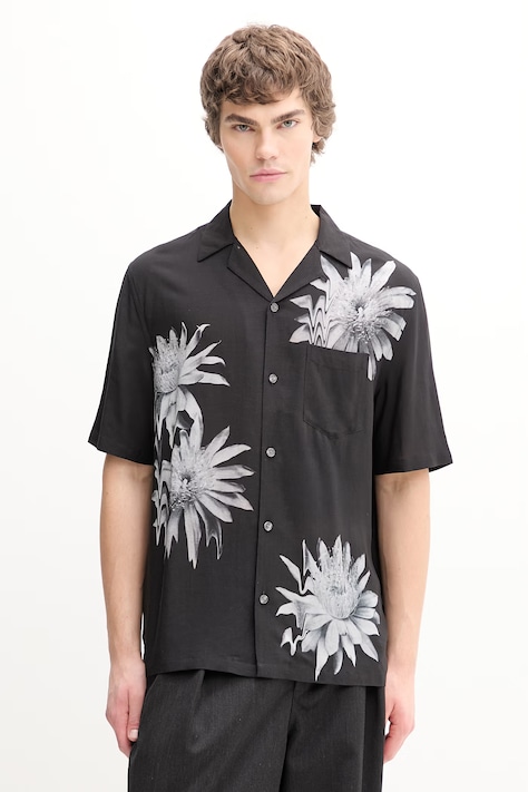 AllSaints cămașă cu in FLORAZE culoarea negru, regular, M046SE